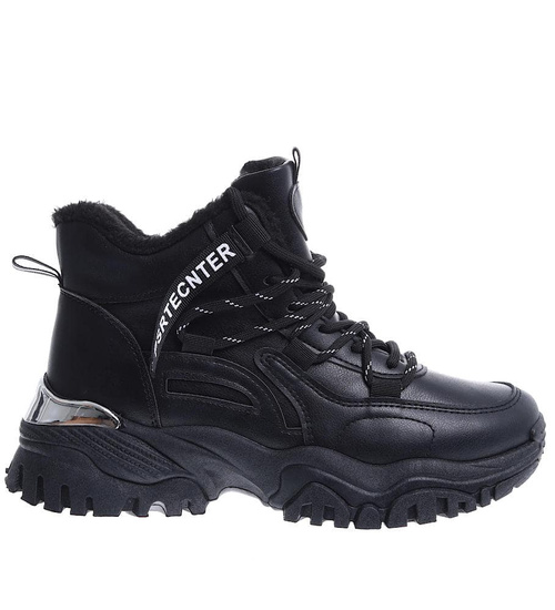 Czarne ocieplane trampki sneakersy na koturnie /G12-3 15392 T538/