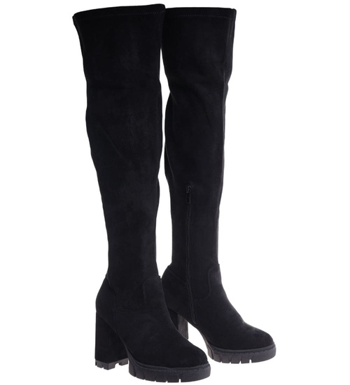 Czarne ocieplane kozaki muszkieterki na słupku /F4-1 18436 T682/