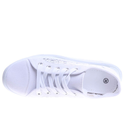 Białe tenisówki damskie z koronką /B1-2 14444 T236/