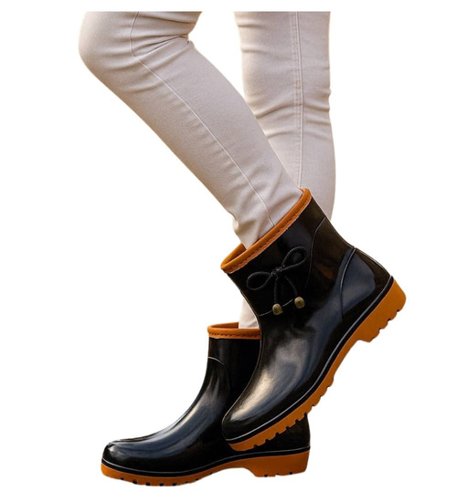 Kalosze damskie czarno brązowe gumiaki /F10-1+H2 18287 T352/