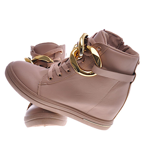 Beżowe sneakersy damskie na koturnie /F7-2 12802 T891/