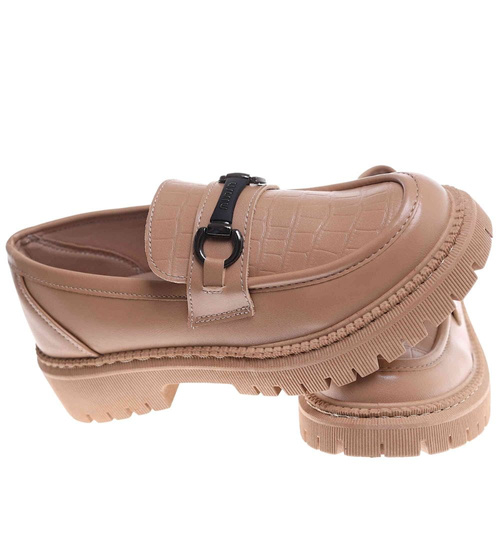 Beżowe damskie półbuty na platformie /E9-2 18051 T234/