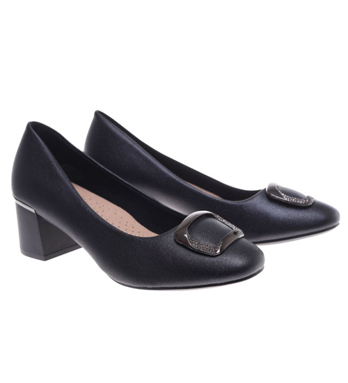 Klasyczne czarne czółenka na klocku /F5-2 18631 T357/