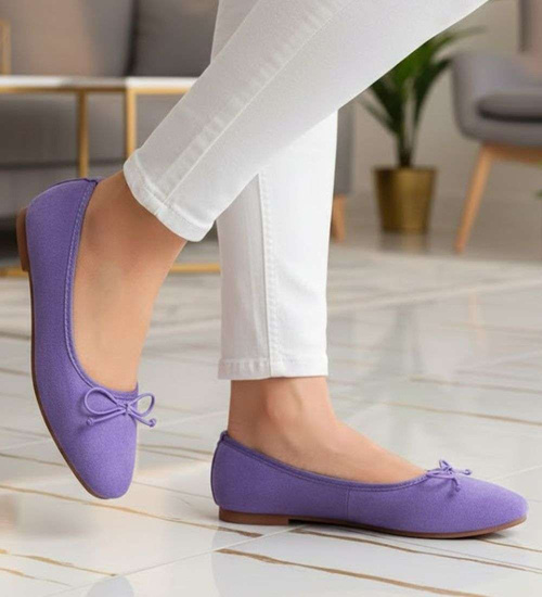 Zamszowe fioletowe baleriny damskie z kokardą /F7-2 17542 G130/