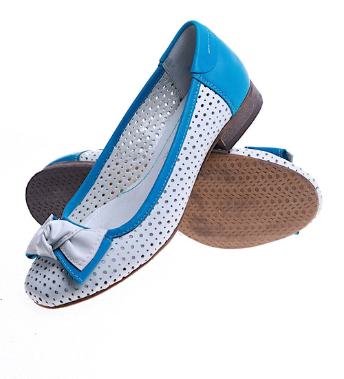 Skórzane baleriki z kokardą ażurowe /F6-2 SR142/