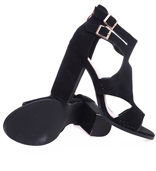 Czarne damskie sandały na słupku /D3-2 15926 T783/