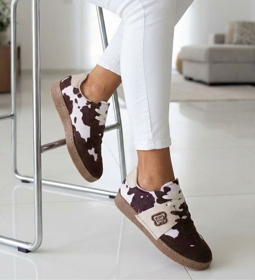 Brązowe wiązane sneakersy buty sportowe /G9-3 18024 T683