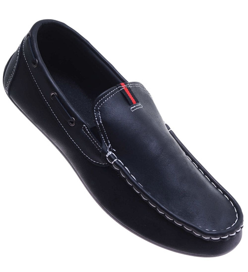 Wsuwane męskie czarne półbuty mokasyny /G3-2 15630 T250/