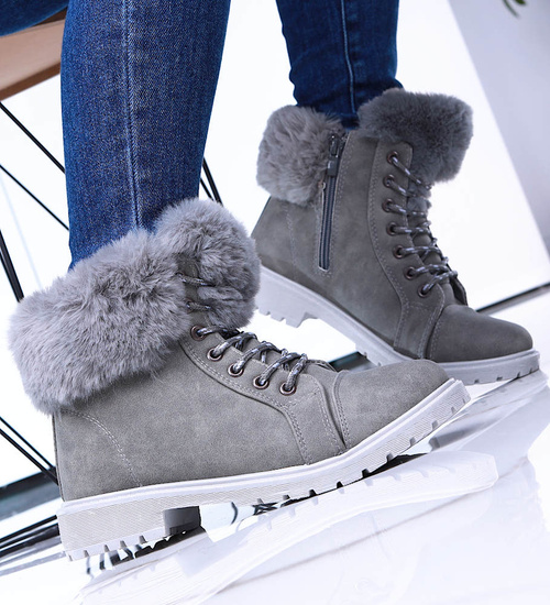 Grubo ocieplane damskie szare trapery /A4-3 15338 S598/