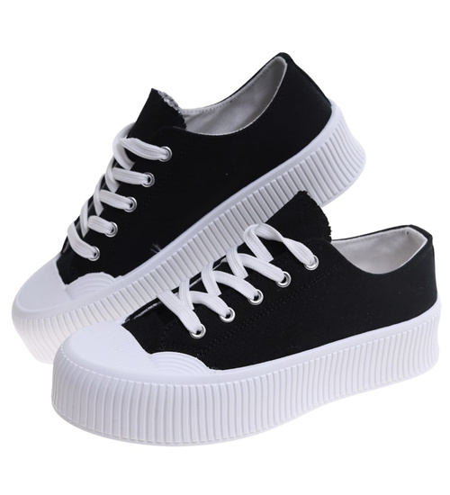 Czarne trampki damskie na platformie /C5-3 16696 T181/