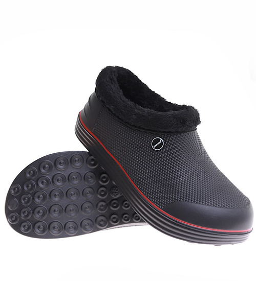 Czarne męskie kalosze piankowe z futerkiem /H2 17076  T291/