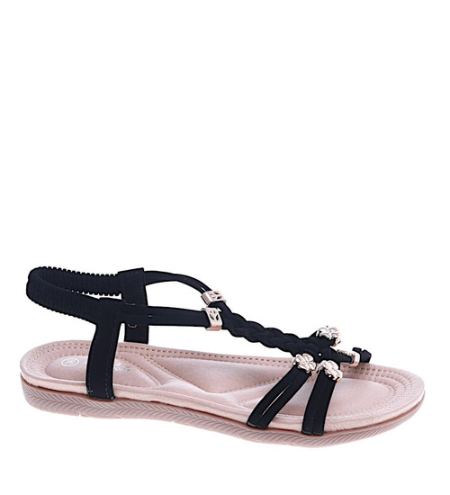 Czarne sandały na płaskim obcasie /G5-2 14044 T398/