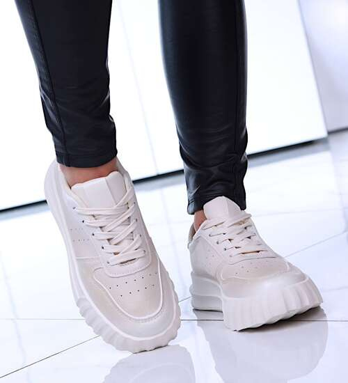 Beżowe damskie trampki sneakersy na platformie /D5-2 15122 T342/