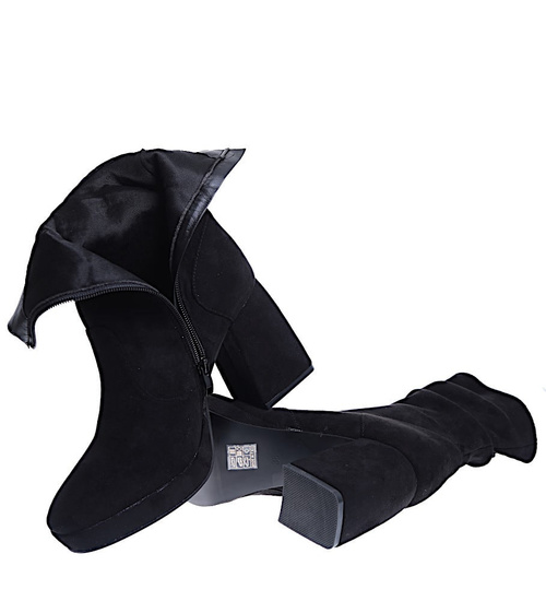 Czarne damskie botki na szerokim słupku /F1-3 15419 T349/