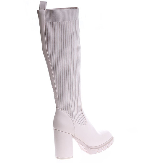 Kozaki damskie beżowe skarpeta /F3-1 15148 S596/