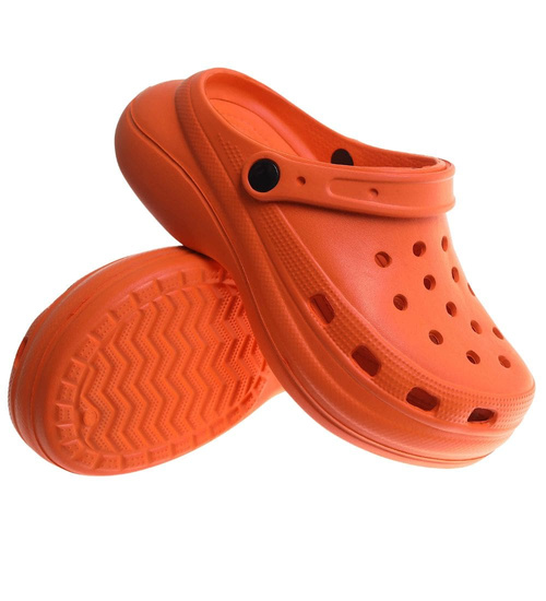 Pomarańczowe klapki na koturnie wodoodporne /H2 17858 G008/