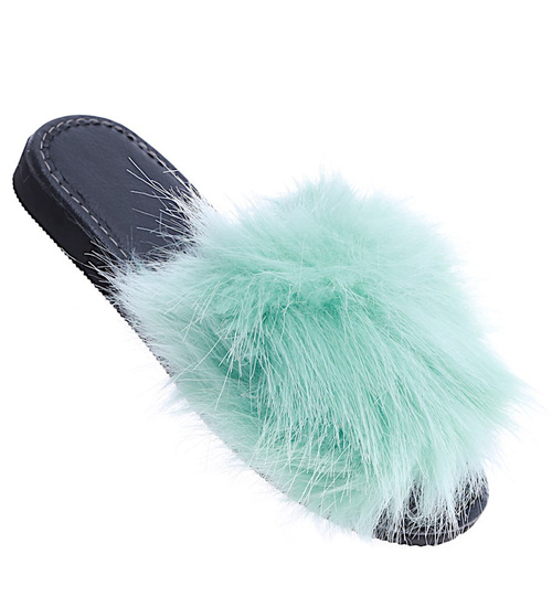 Miętowe klapki z efektownym futerkiem //D6-1 14682 T232/