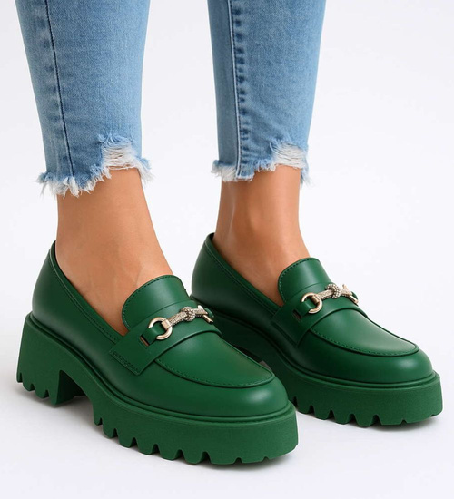 Zielone półbuty na platformie loadersy /G9-3 18045 T130/