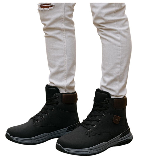 Czarne męskie buty trekkingowe z wysoką cholewką /B4-1 15258 T522/