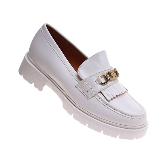 Białe półbuty damskie na platformie /F3-3 17243 G135/