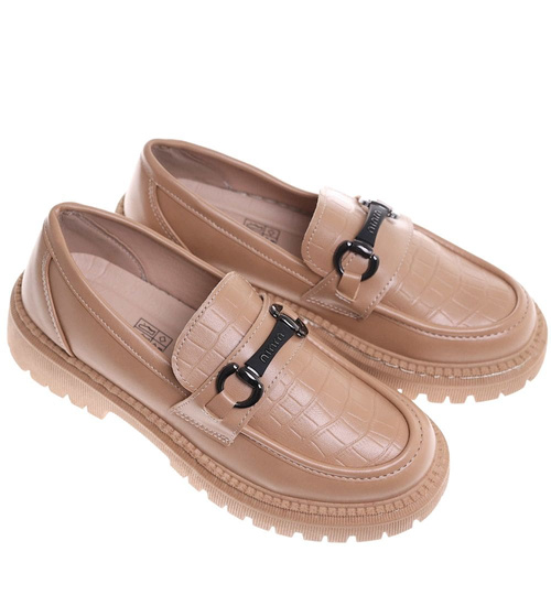 Beżowe damskie półbuty na platformie /E9-2 18051 T234/