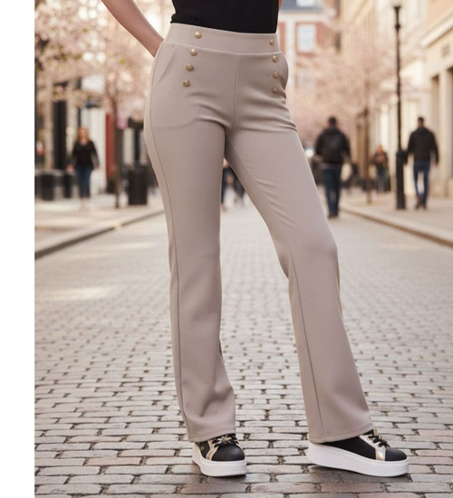 Beżowe spodnie damskie z guzikami /H UB881 G/