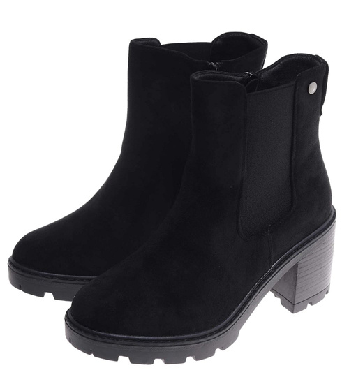 Czarne ocieplane botki na obcasie /A6-1 18173 T434/