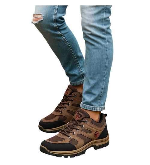 Wiązane męskie buty trekkingowe Brązowe /B1-1 18198 T389/