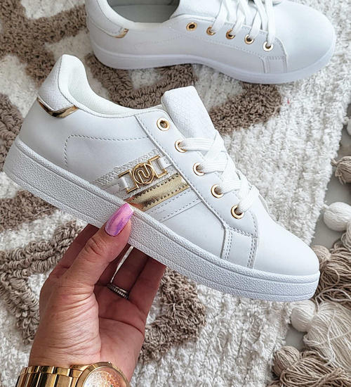 Białe sznurowane trampki damskie /F10-2 14673 T424/