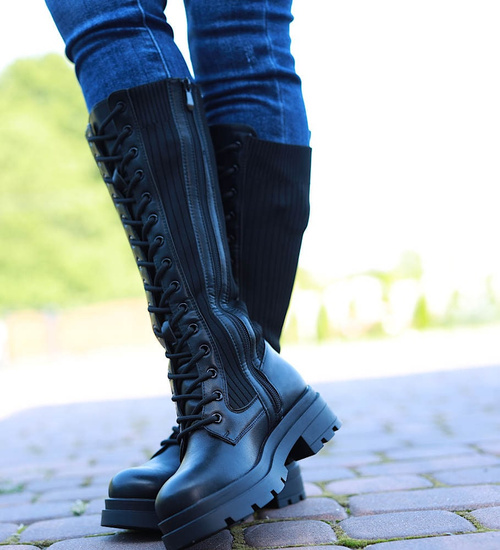 Czarne wysokie trapery glany /C5-2 14960 T6/