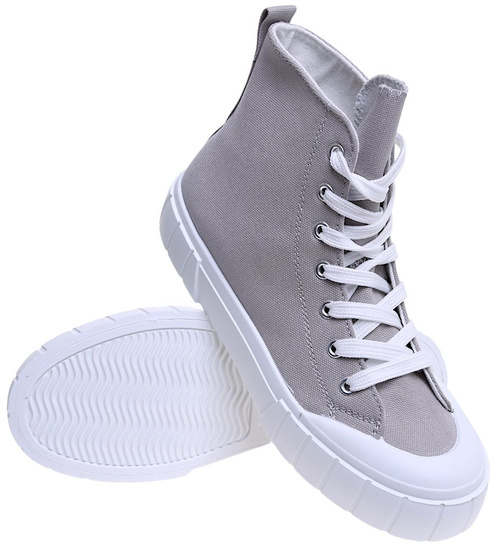 Szare wysokie trampki damskie z tkaniny /A3-2 15962 G157/