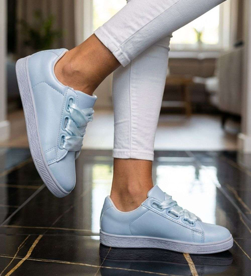 Wiązane trampki damskie pastelowe Baby Blue /A3-3 17510 W192/