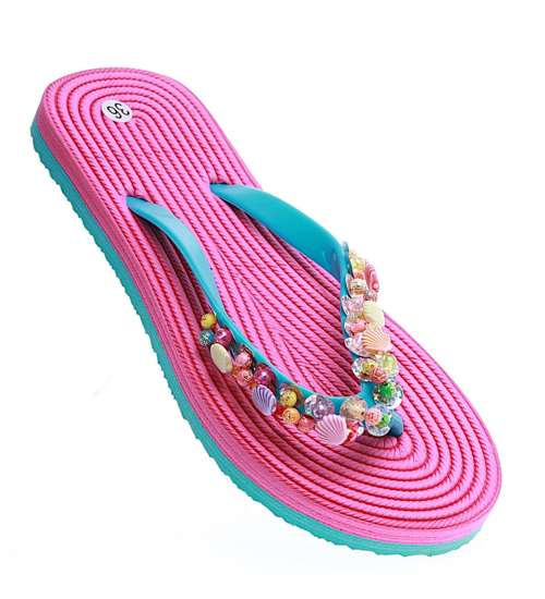 Różowe japonki z kolorowymi muszelkami /G3-1 14532/ Różowe japonki z kolorowymi muszelkami /G3-1 14532/