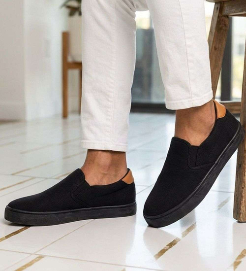 Czarne męskie trampki slip on z tkaniny /f3-3 16514 T287/