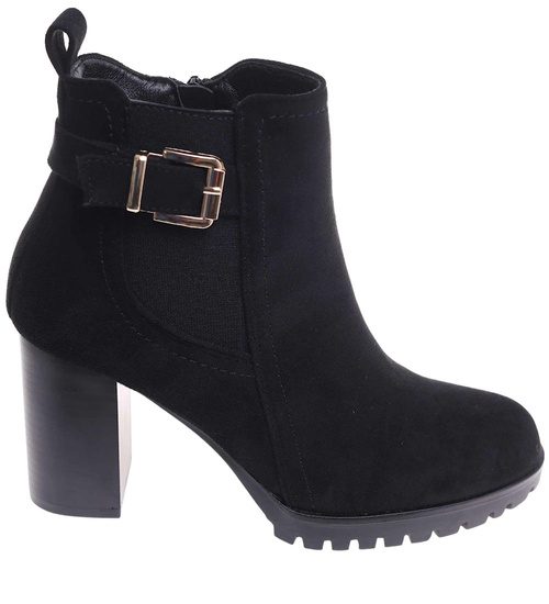 Botki damskie na obcasie Czarne /A8-2 18264 W422/