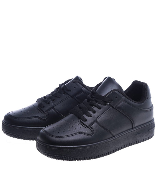 Czarne damskie trampki na niskiej platformie /F7-3 13618 T484/