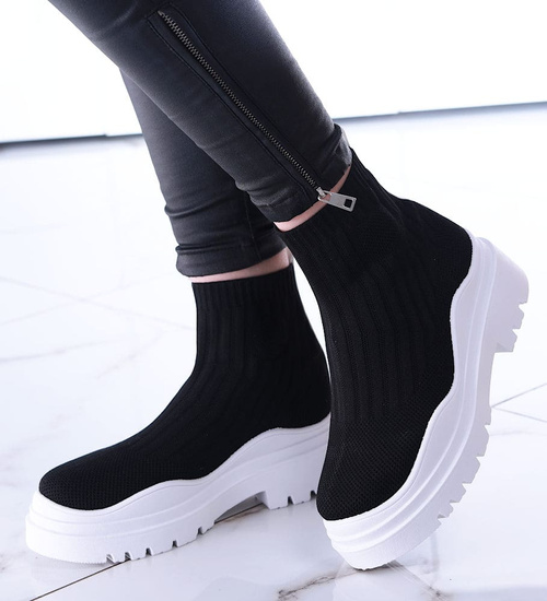 Czarne trampki damskie na platformie /G10-3 13376 T292/