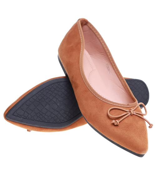 Camelowe baleriny damskie z kokardką/A3-2 16010 T181/