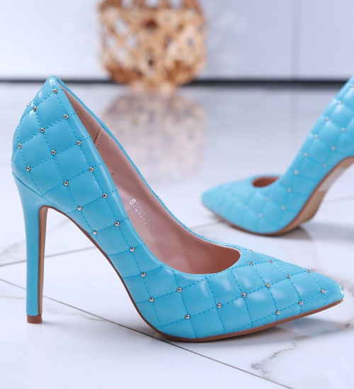 Niebieskie pikowane szpilki damskie ze szpicem /D1-3 13742 T296/