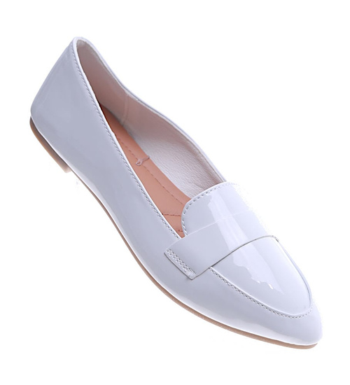 Białe baleriny damskie lakierowane /F3-2 13418 T191/