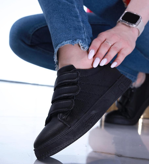 Klasyczne czarne trampki damskie na rzep /A5-2 14116 S268/