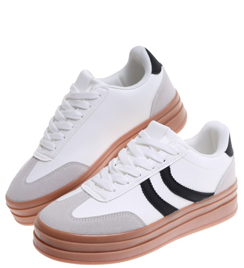 Sznurowane białe trampki damskie /A10-3 16817 T585/