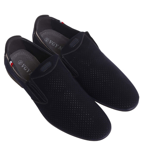 Wsuwane ażurowe męskie półbuty Granatowe /B5-3 17867 T398/