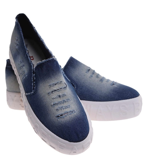 Wsuwane granatowe trampki na platformie /G8-3 18080 T18-5/