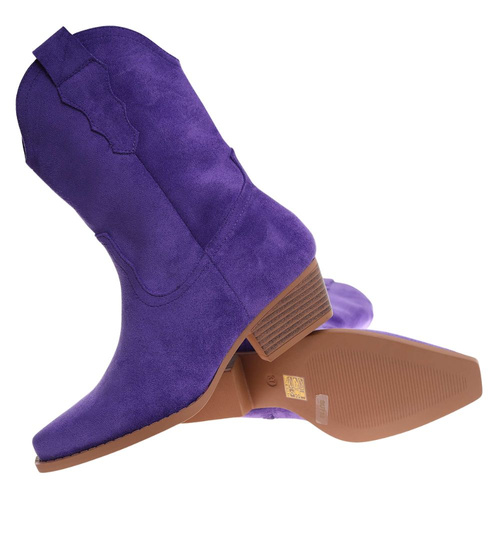 Fioletowe botki damskie kowbojki /D1-3 18422 W287/