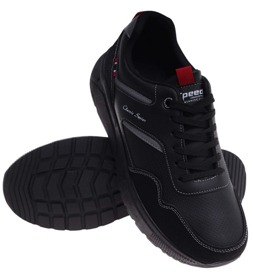 Sznurowane męskie czarne buty sportowe /A10-2 18013 GF585/