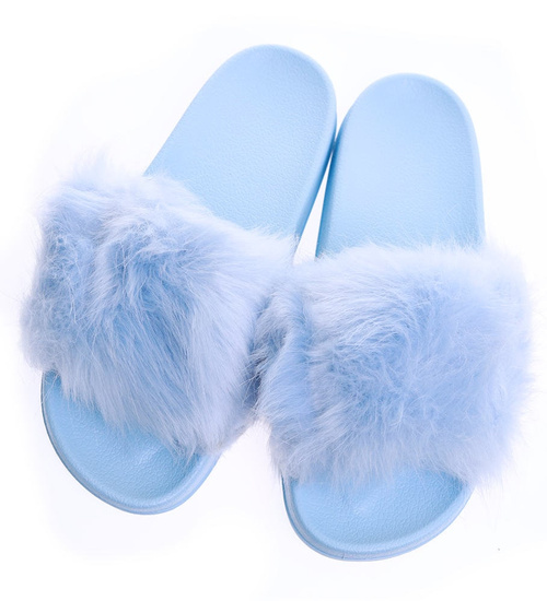Niebieskie klapki damskie z futerkiem /A4-2 15192 T194/