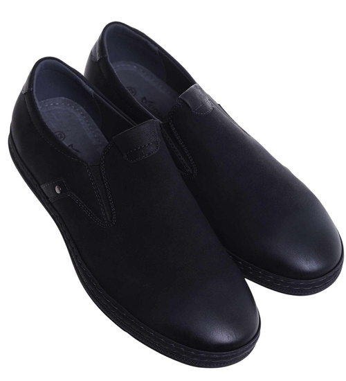 Wsuwane męskie półbuty mokasyny Czarne /G5-3 18143 T555/