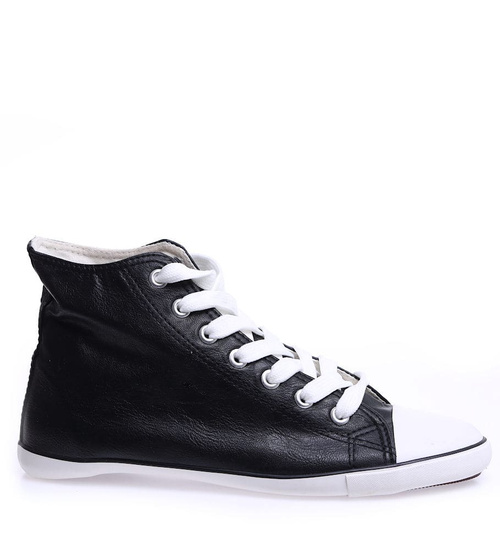 Czarne trampki damskie z wysoką cholewką /E5-2 15283 S097/