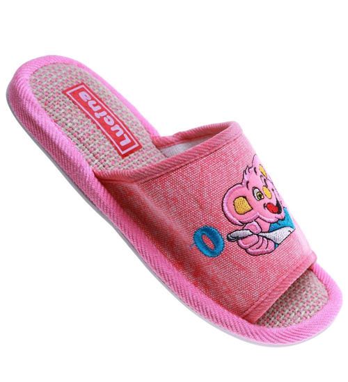 Różowe materiałowe kapcie damskie /F5-1 17590 T2-5/